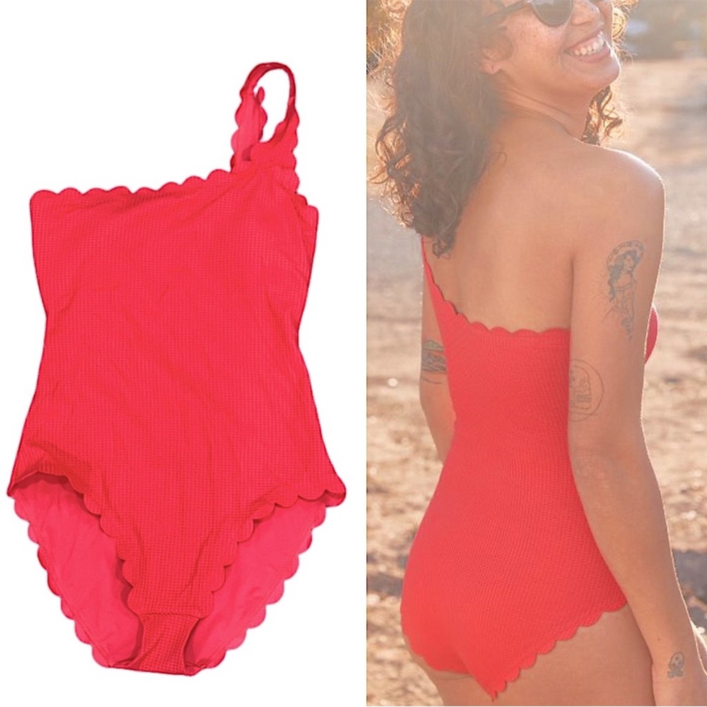 EUC Aerie | Waffle Scalloped One Shoulder Swimsuit